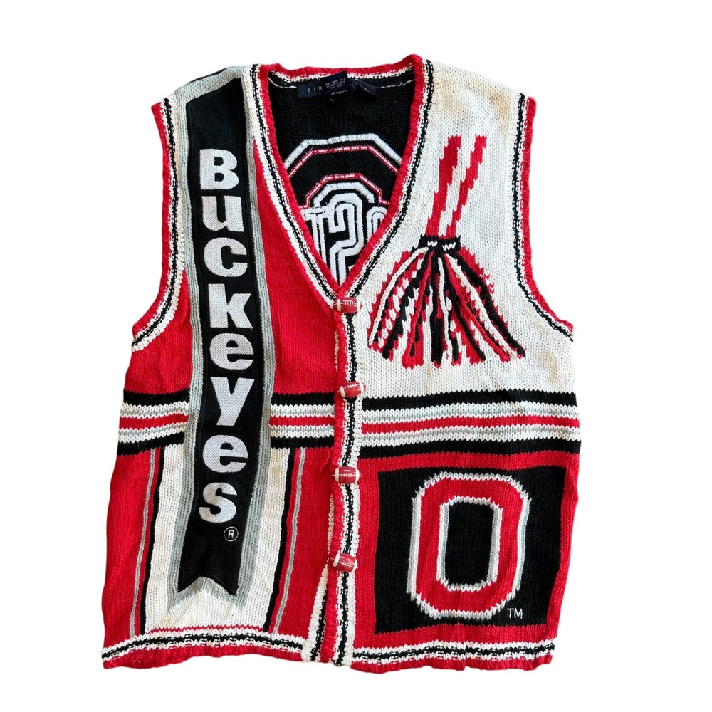 Vintage Birch Bros Ohio State Buckeyes Sweater Vest‎ Mens Large Football Buttons